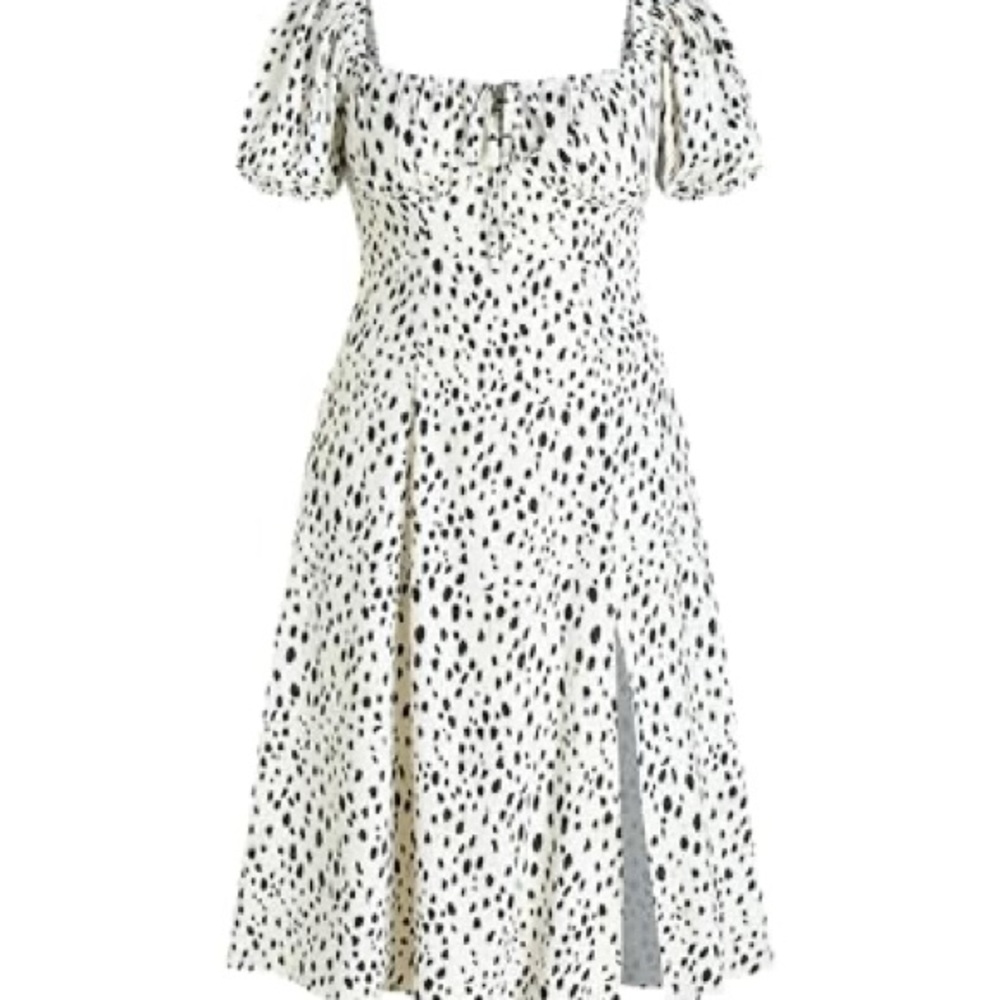 Cider White Midi Dress with Black and Tan Spot Print